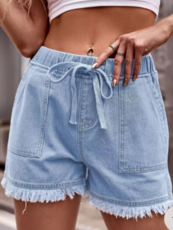 Moni Wear Pants - Ladies Moni Wear Denim Drawstring Waist Frayed Hem Shorts Size Medium NEW
